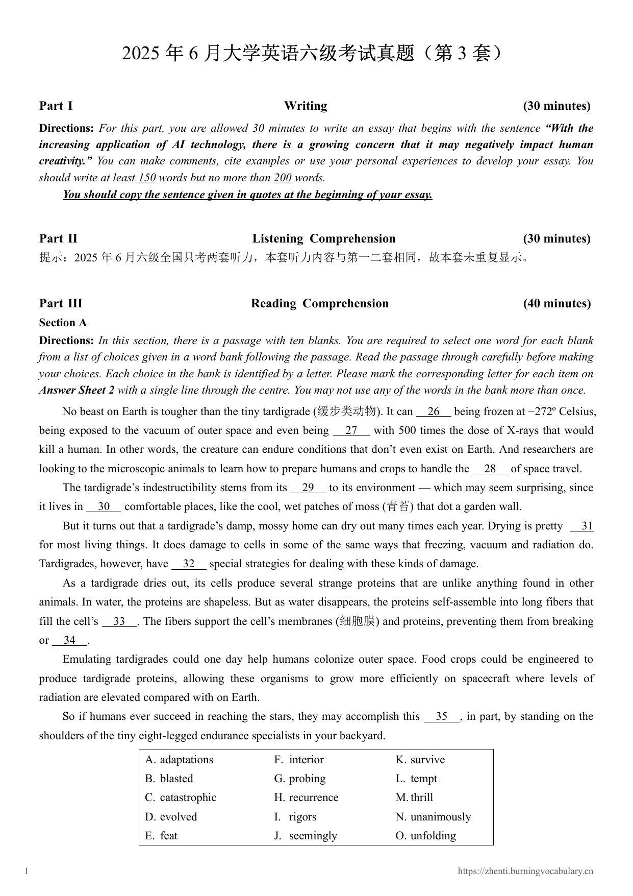 2025年6月英语六级真题(第3套) 预览图